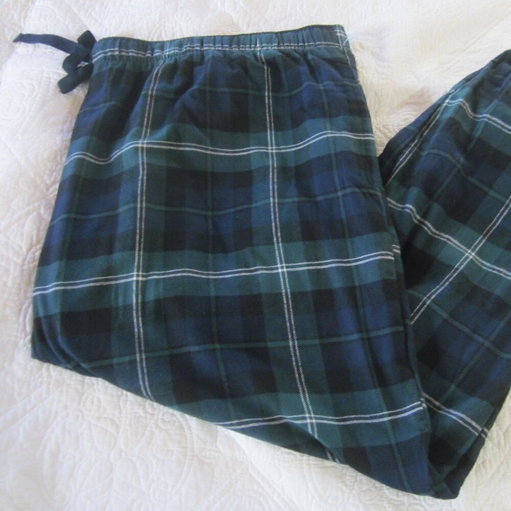 Old Navy Pajama Pants 4X Flannel Joggers Blue/Green Plaid Drawstring